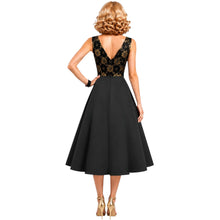 Load image into Gallery viewer, Megan Black and Gold Lace Cocktail Dress