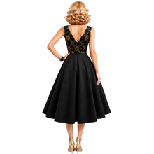 Load image into Gallery viewer, Megan Black and Gold Lace Cocktail Dress