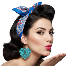 Load image into Gallery viewer, Blue Love Heart Lace Earrings