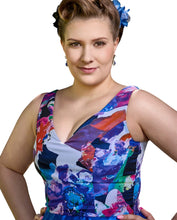 Load image into Gallery viewer, Eloise Cocktail Dress in Blue with Printed Chiffon Bodice