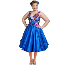 Load image into Gallery viewer, Eloise Cocktail Dress in Blue with Printed Chiffon Bodice