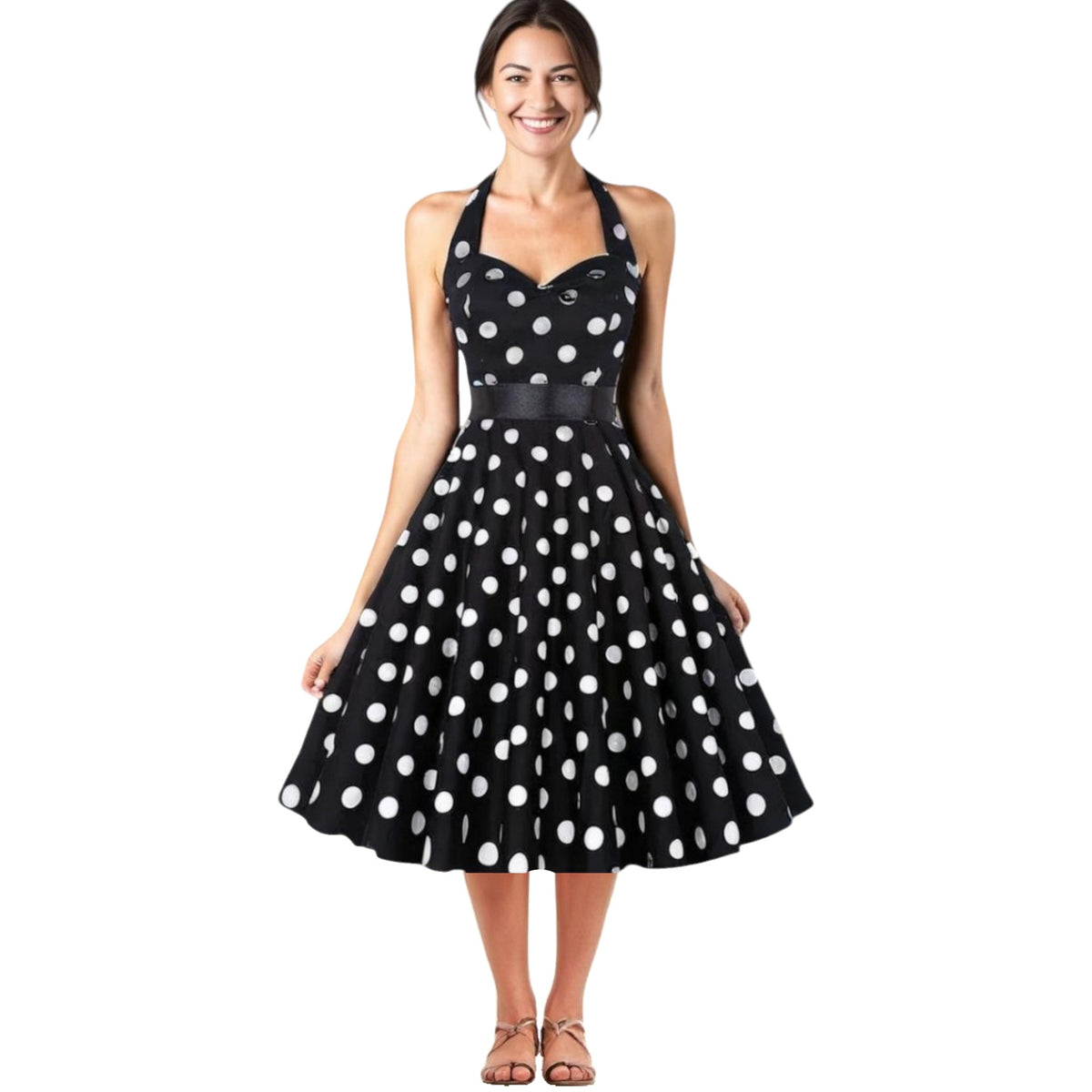 Vintage Polka Dot Halterneck Bodycon Party Dress