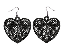 Load image into Gallery viewer, Black Love Heart Lace Earrings