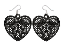 Load image into Gallery viewer, Black Love Heart Lace Earrings