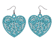 Load image into Gallery viewer, Blue Love Heart Lace Earrings