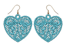 Load image into Gallery viewer, Blue Love Heart Lace Earrings