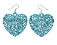 Load image into Gallery viewer, Blue Love Heart Lace Earrings