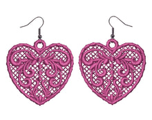 Load image into Gallery viewer, Pink Love Heart Lace Earrings