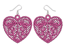 Load image into Gallery viewer, Pink Love Heart Lace Earrings