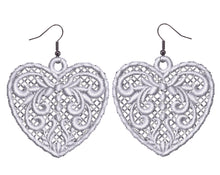Load image into Gallery viewer, White Love Heart Lace Earrings