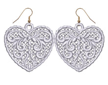 Load image into Gallery viewer, White Love Heart Lace Earrings