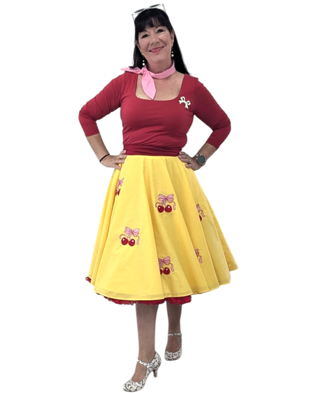 Cherry and Bow Swing Skirt available in a full or half circle