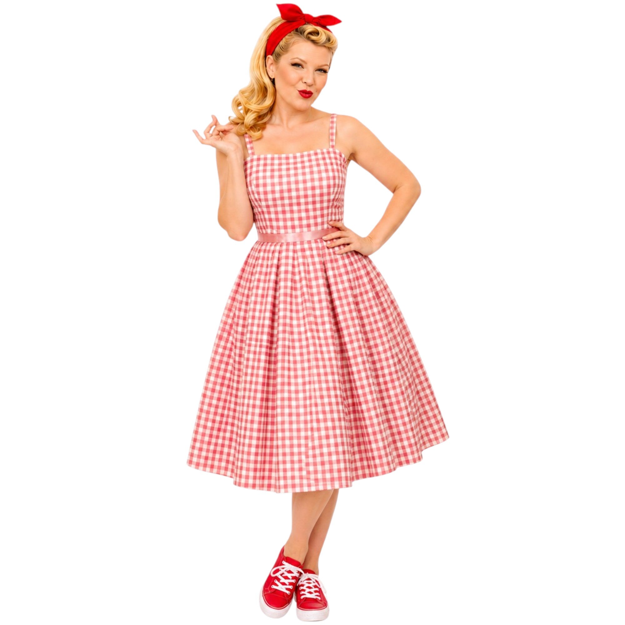 Barbie Inspired Pink and White Gingham Dress with Straps – JK Retro Dresses