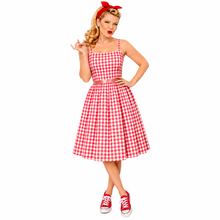 Load image into Gallery viewer, Barbie Inspired Pink and White Gingham Dress with Straps

