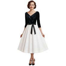 Load image into Gallery viewer, Savannah Black Lace and White Cocktail Dress
