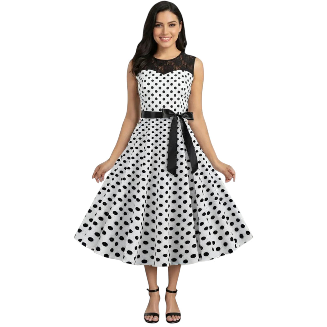 Lace and Polka Dot Vintage Dress, choose from 5 Colours
