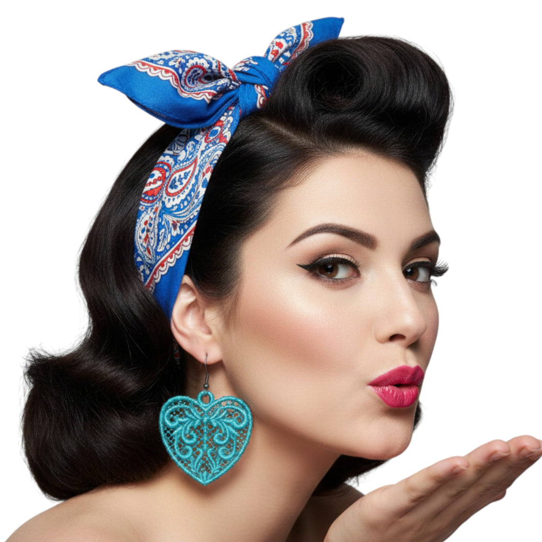 Blue Love Heart Lace Earrings