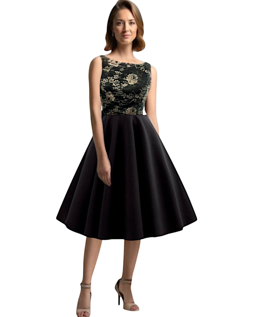 Megan Black and Gold Lace Cocktail Dress