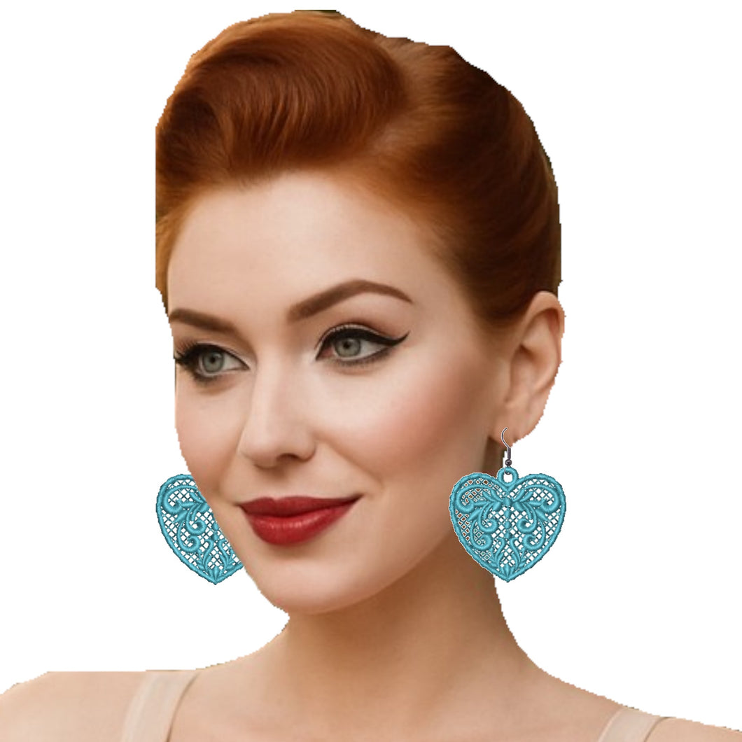 Blue Love Heart Lace Earrings