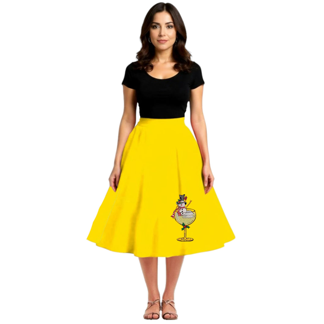 Festive Snowman sitting in a Wine Glass Skirt