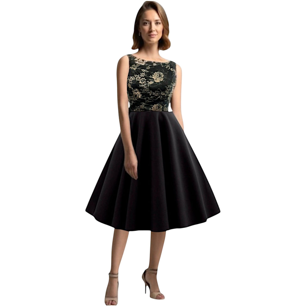 Megan Black and Gold Lace Cocktail Dress
