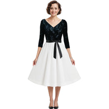 Load image into Gallery viewer, Savannah Black Lace and White Cocktail Dress
