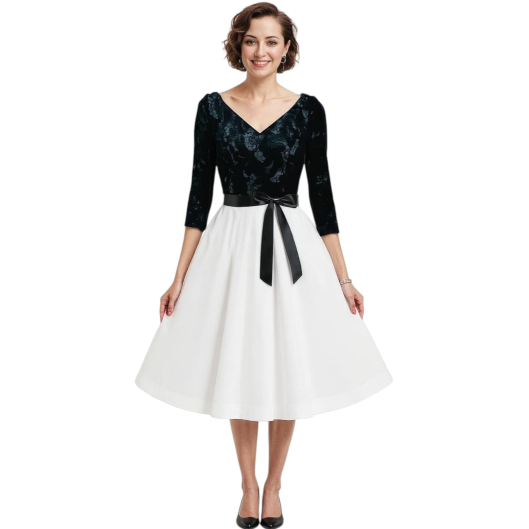 Savannah Black Lace and White Cocktail Dress