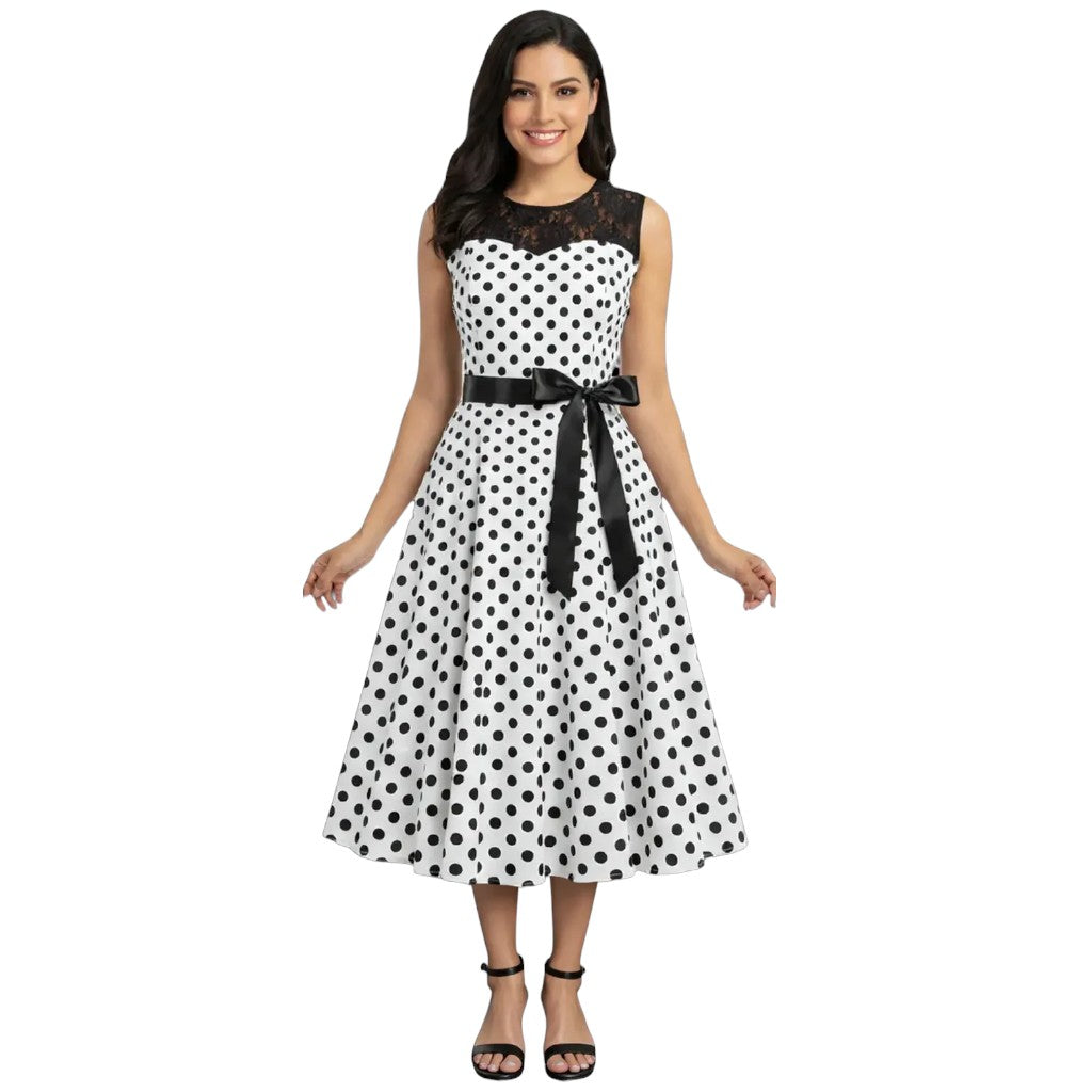 Lace and Polka Dot Vintage Dress, choose from 5 Colours