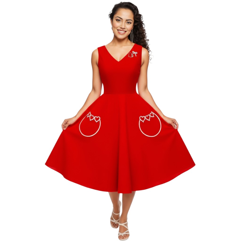 Love Heart Dress with V Neckline and Heart Pockets