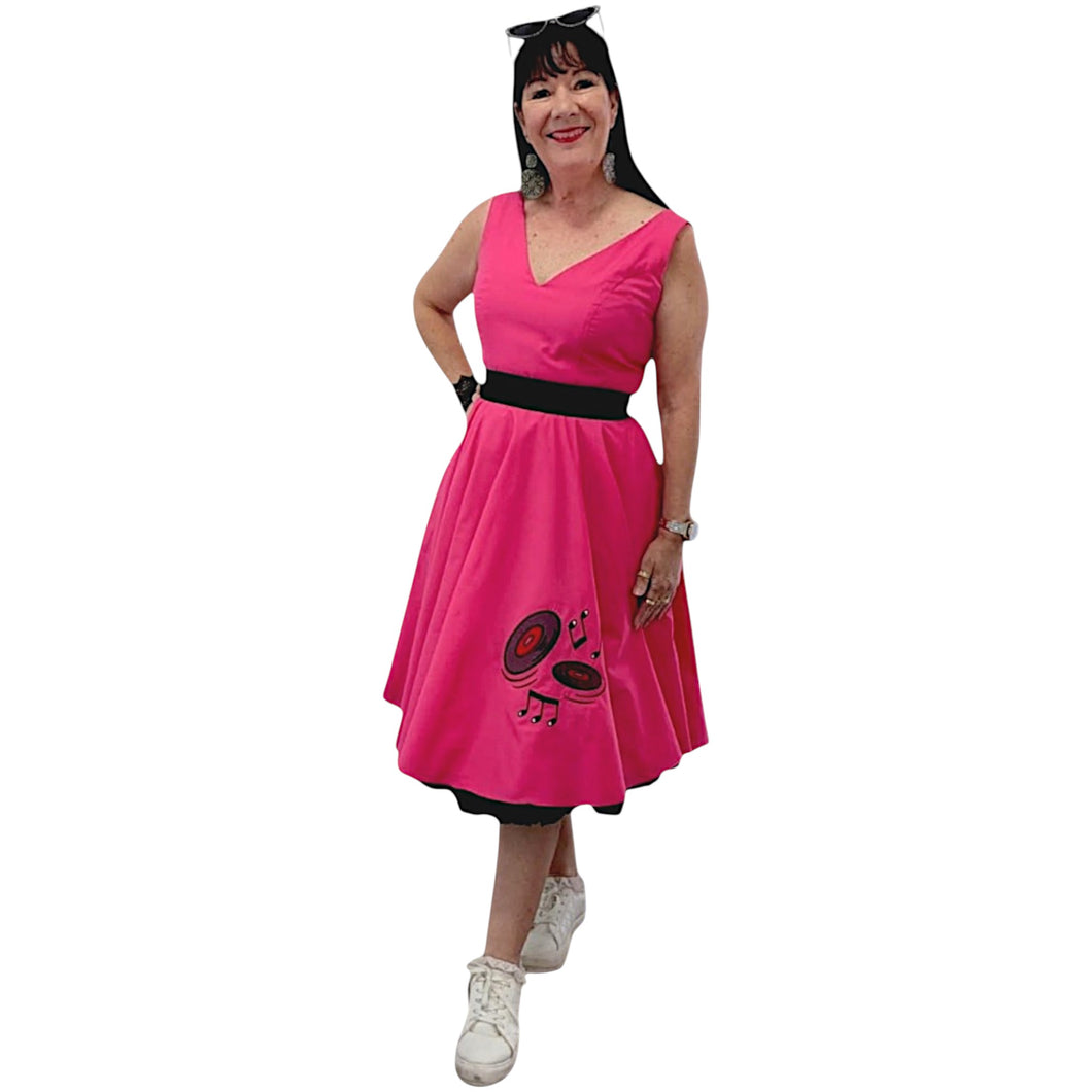 Record Music Retro Dress available in a Half Circle or Full Skirt