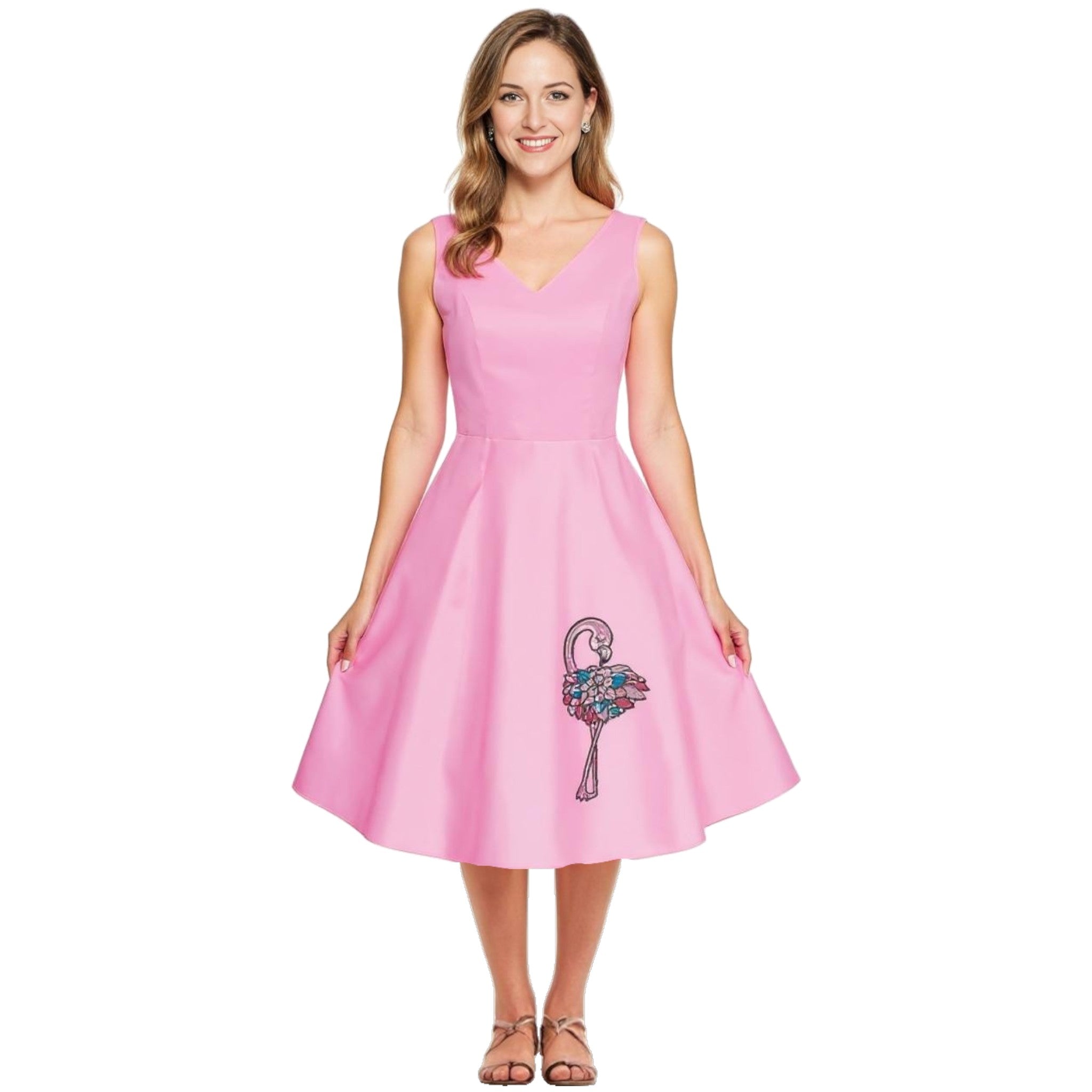 Flamingo V Neck Dress  JK Retro Dresses