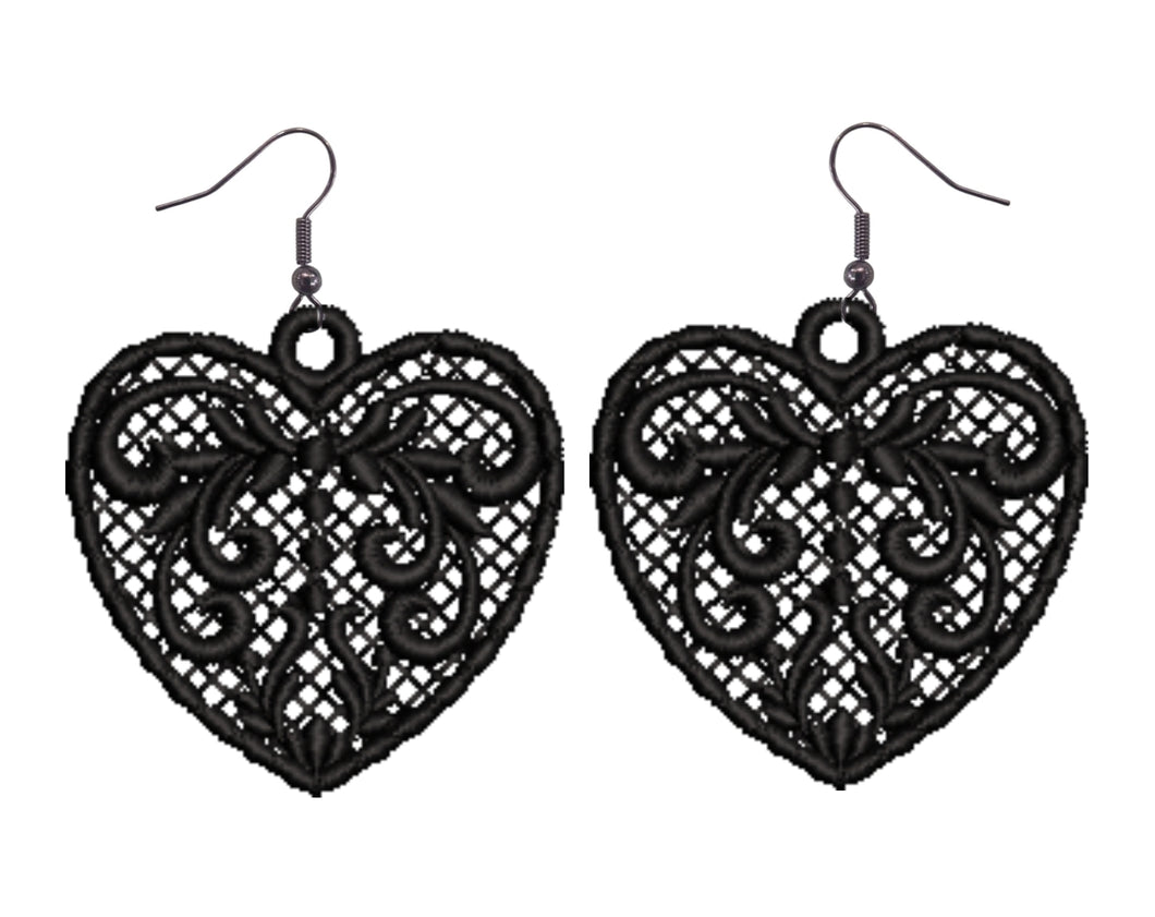 Black Love Heart Lace Earrings