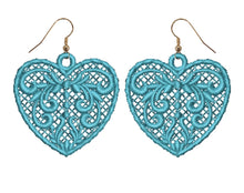 Load image into Gallery viewer, Blue Love Heart Lace Earrings
