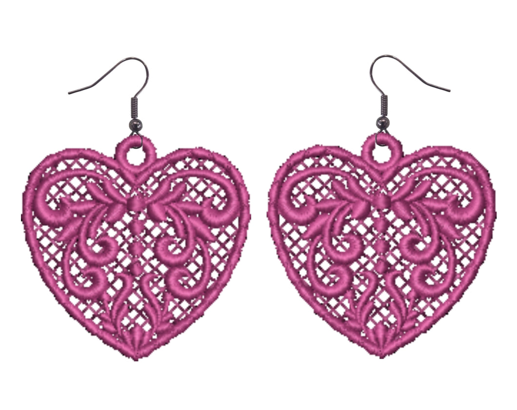 Pink Love Heart Lace Earrings