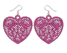 Load image into Gallery viewer, Pink Love Heart Lace Earrings
