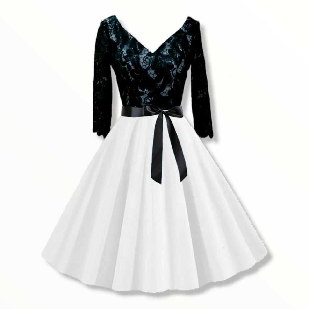 Savannah Black Lace and White Cocktail Dress