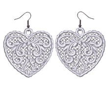 Load image into Gallery viewer, White Love Heart Lace Earrings
