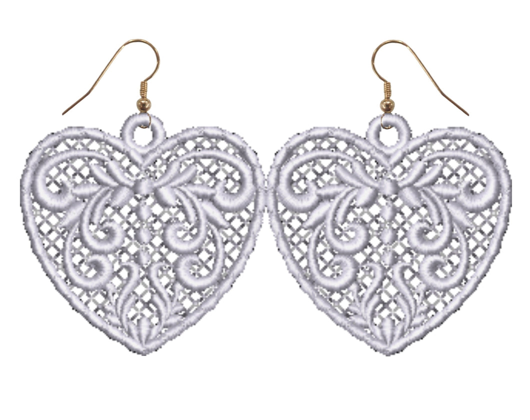 White Love Heart Lace Earrings