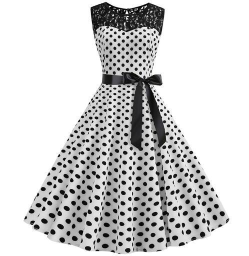 Lace and Polka Dot Vintage Dress, choose from 5 Colours