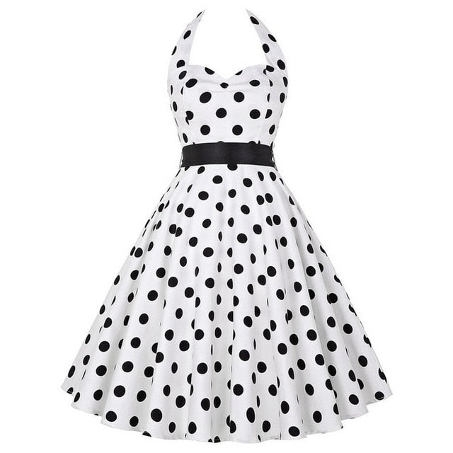 Polka Dot Retro Halterneck Dress, choose from 2 prints